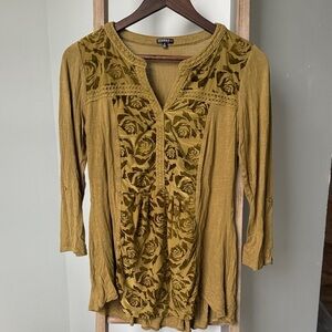 Hannah Olive Floral Tunic with velvet roses